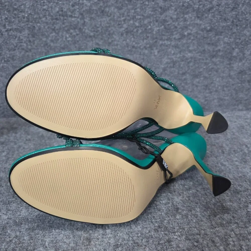 ZARA‎ Green Ankle Rhinestone Open Toe Stiletto Heels Sandals Satin EUR 41 US 10
